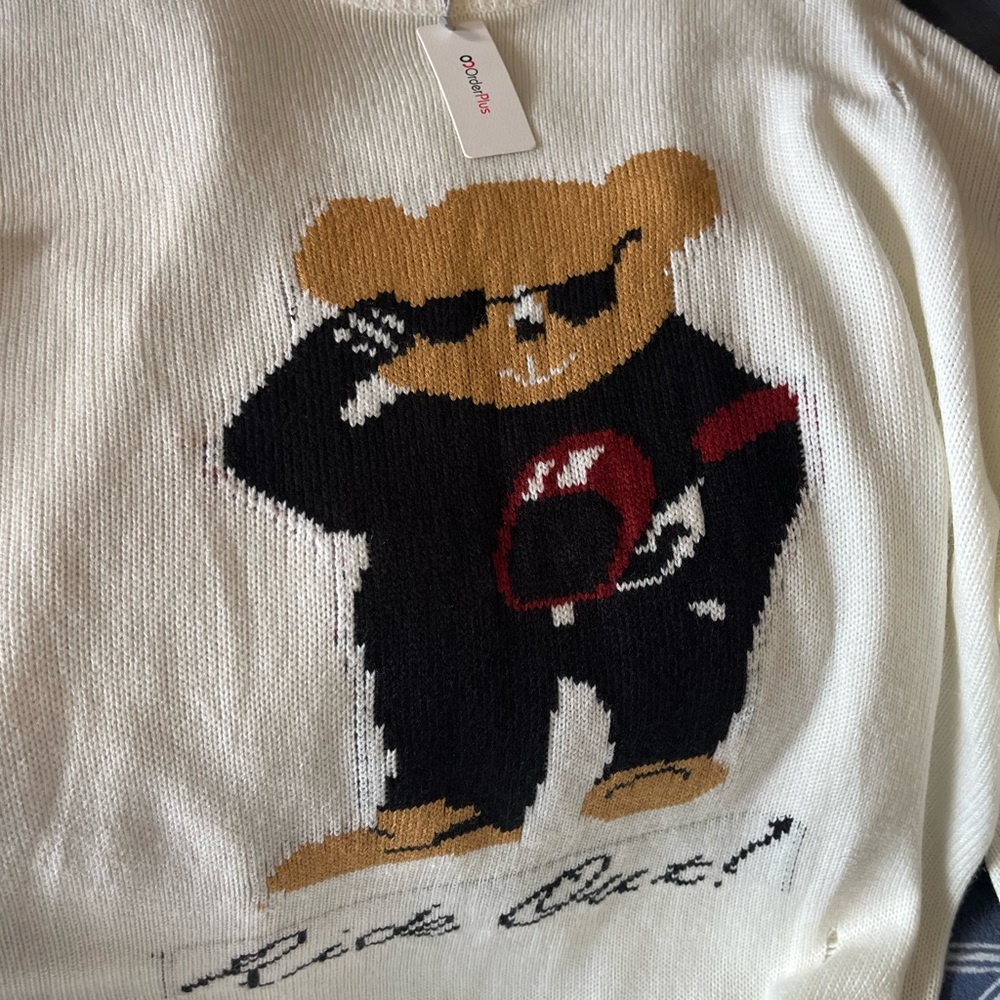 Chaps Cream dress with Bear Design